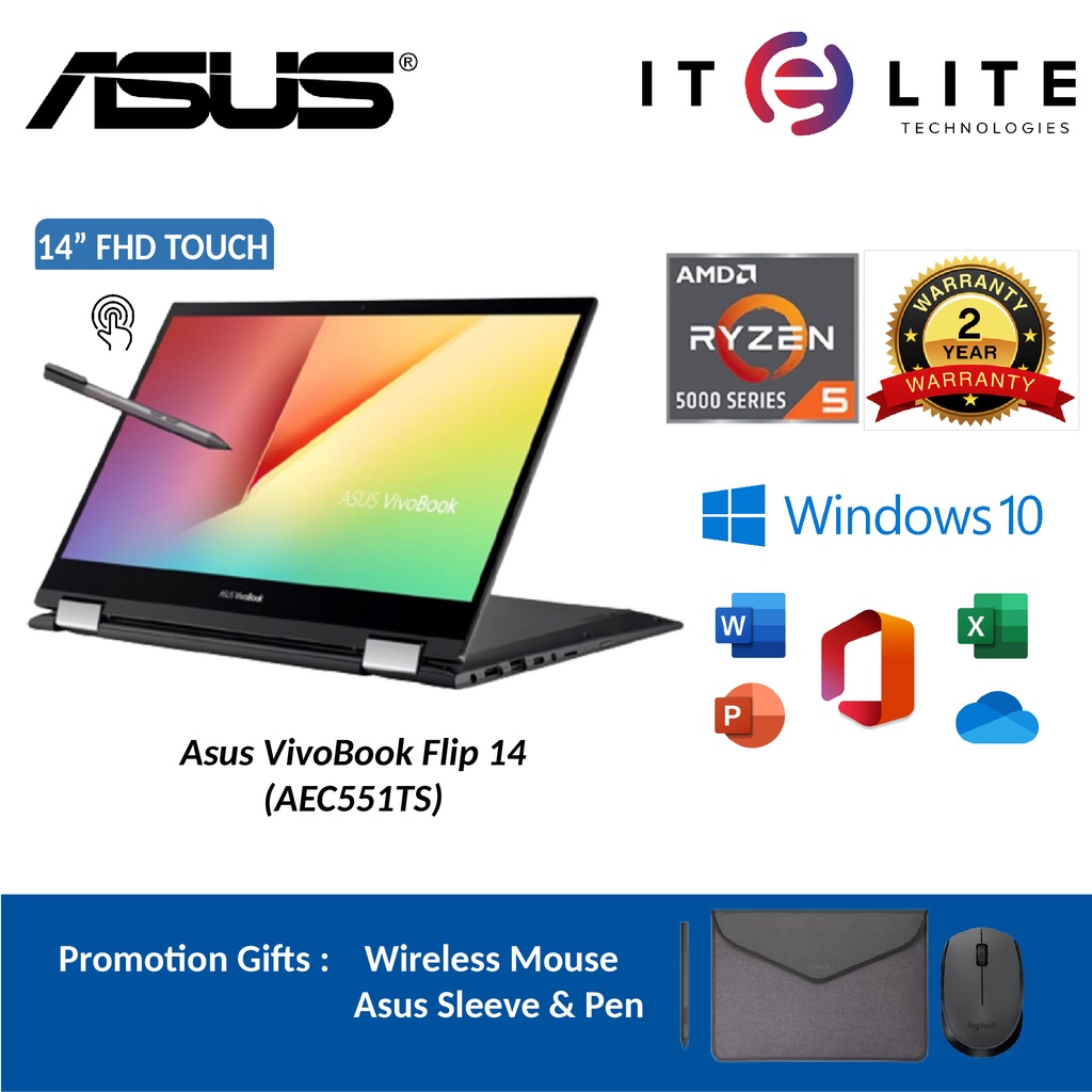 Asus Vivobook Flip 14 Tm420u Aec551ts 14 Fhd 2 In 1 Touch Laptop Ryzen 5 5500u 8gb 512gb 6874