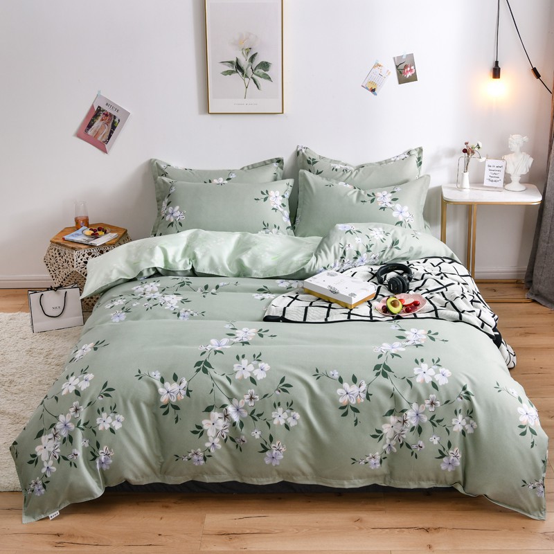 Light Green Flowers 3/4in1 Bedding Set Bedsheet Flatsheet ...