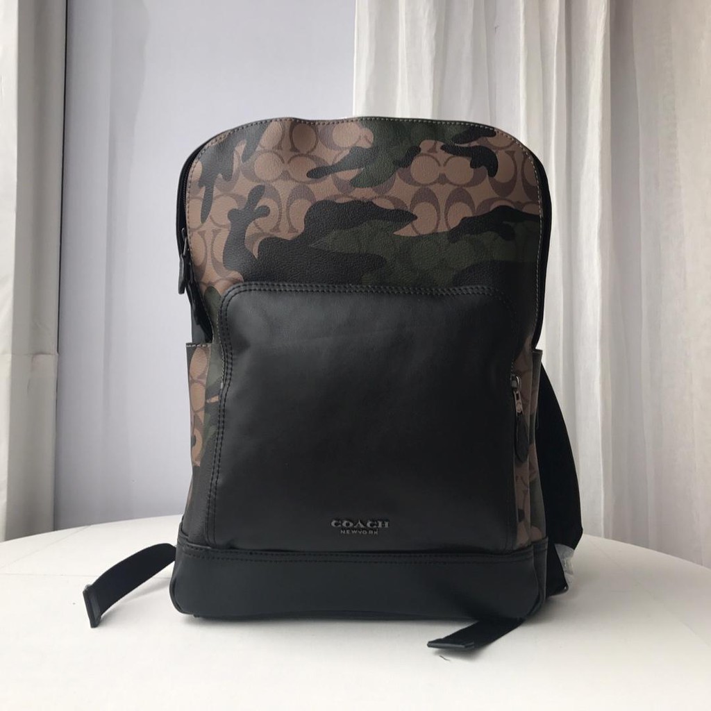 coach camo leather backpack