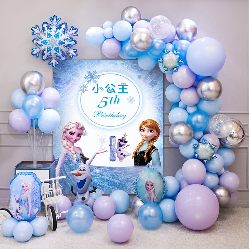 ☬Girl Princess Children s birthday decoration balloon scene layout  background wall Frozen theme party supplies | Shopee Malaysia