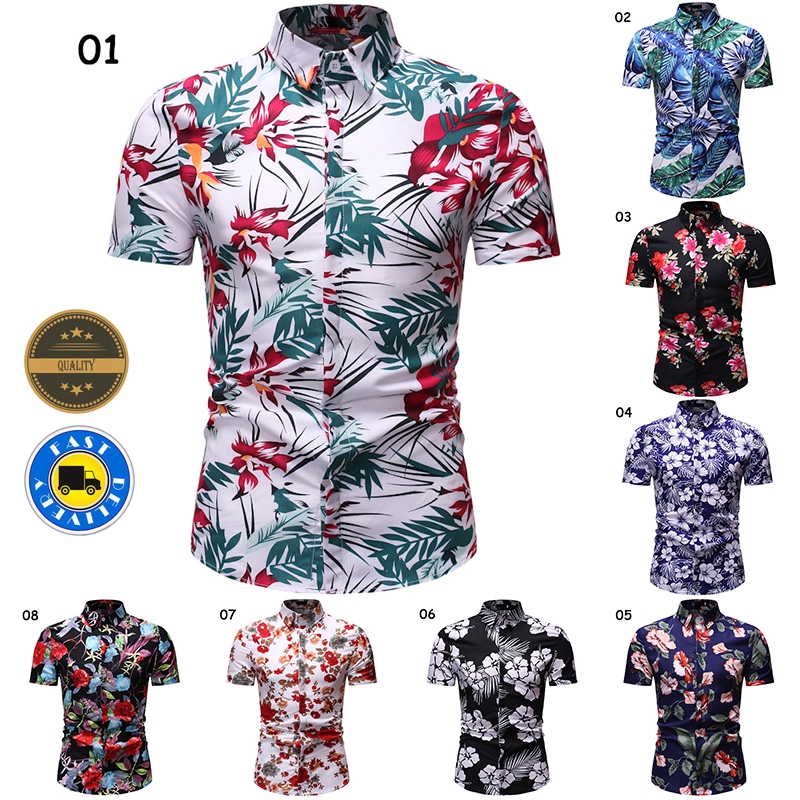 Ready Stock Summer Men's New Floral Shirt 8 Colors Casual Short Sleeve ...