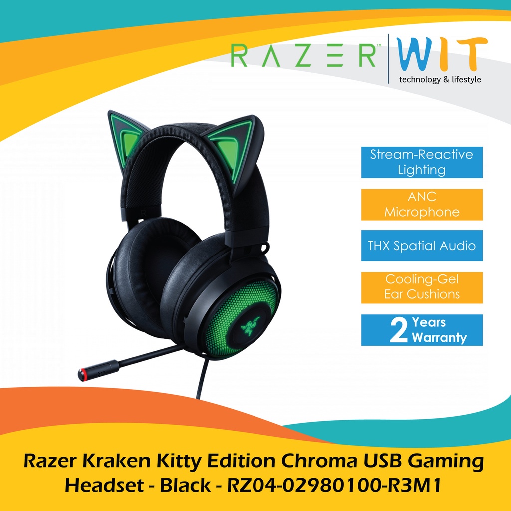 RAZER Kraken Kitty Edition Chroma USB Gaming Headset - Black/Quartz Pink