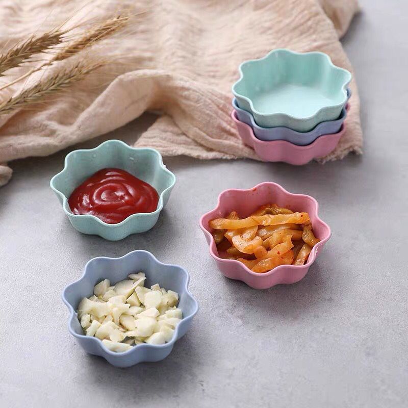 Buyerpick Wheat Straw Cute Plum Shape Seasoning Dish Tableware Snack Food Dipping Mini Sauce Bowl Plate 小麦秸秆梅子形调味醋碟