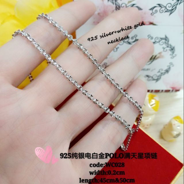 925纯银电白金polo满天星项链(925 silver+ plated white gold necklace )* Rantai perak+emas putih高品质high quality