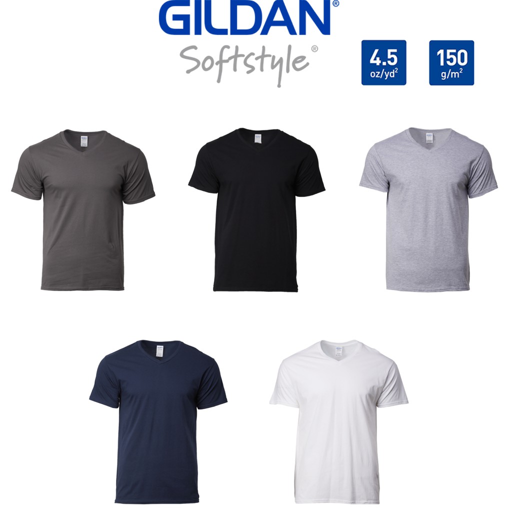 Gildan 63V00 Softstyle Men V-Neck T-Shirt – 150gm- Black, White, Navy, Charcoal, RS Sport Grey