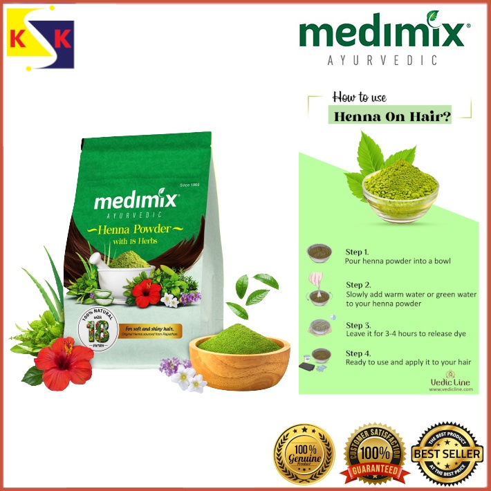 Medimix Ayurvedic Henna Powder with 18 Herbs (150g/400g) For Soft and