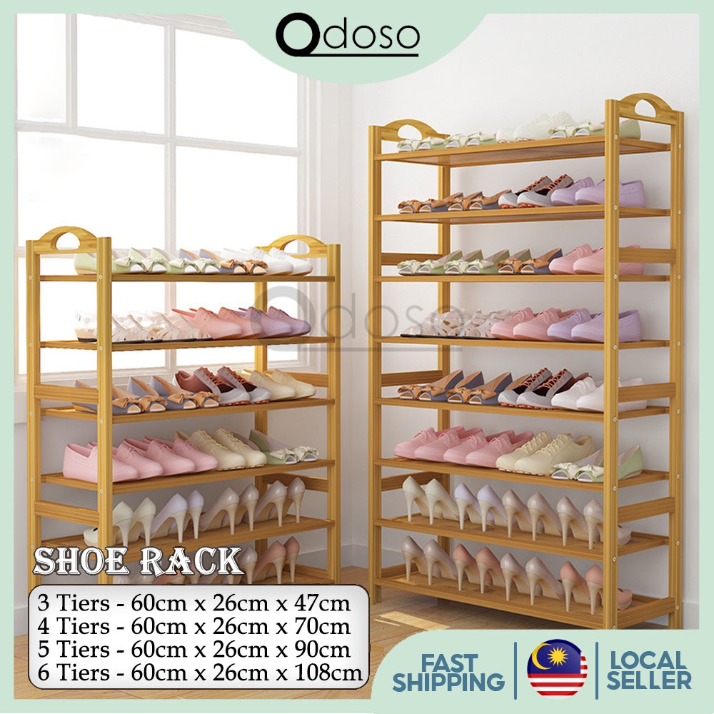 ODOSO SR006 Large Capacity Bamboo Made Shoe Rack (3/4/5/6 Tiers) Shoe Shelf Shoe Cabinet Furniture Hall Way Rak Kasut