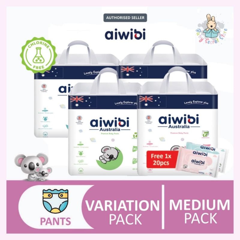 (READY STOCK) Aiwibi Premium Pants Baby/Tape Diapers Baby Medium Pack ...