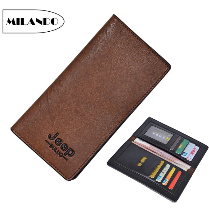 MILANDO Men Long Wallet Bifold PU Leather Slim Wallet Card Holder Clutch Bag Dompet Lelaki (Type 3)