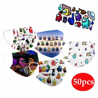 [SHIP IN 24 HRS] 50pcs Among Us Designed Mask 3-layers Dustproof Masks Disposablemask Printed Face Mask for Adult and Kids Mask