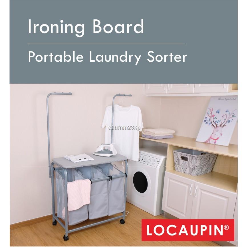 Details about   Foldable Ironing Board Laundry Station 2 bag Hamper Shirt Organizer Rolling Cart 