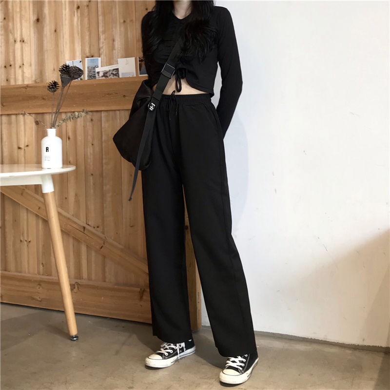 Korean version black high-waisted casual pants | Shopee Malaysia