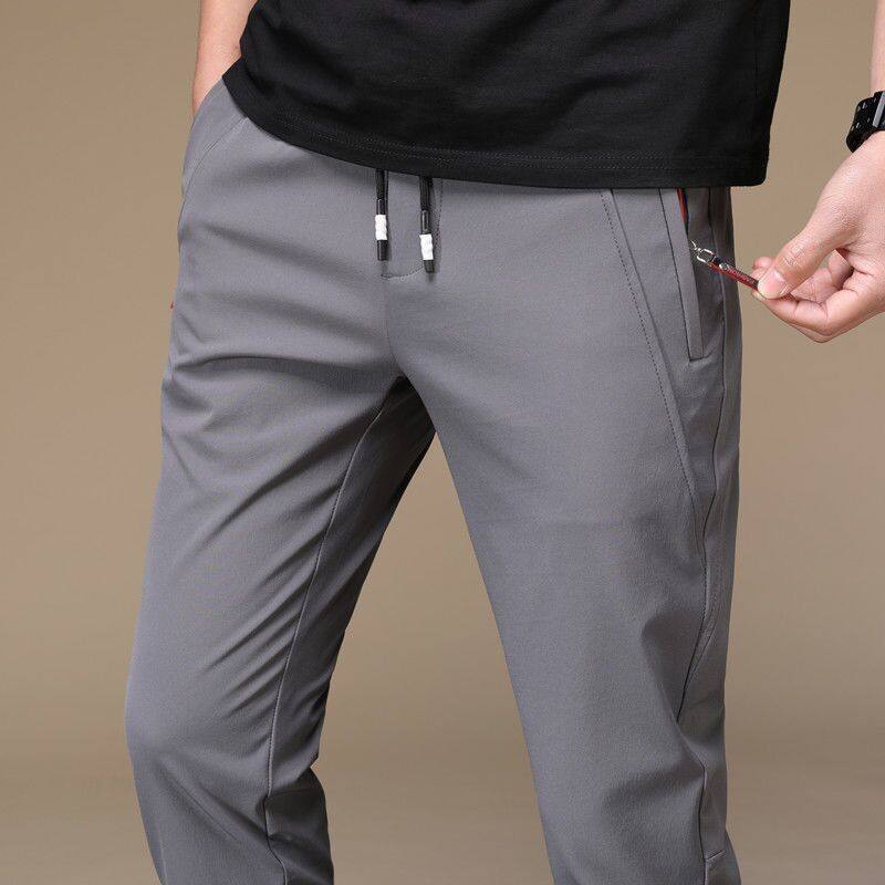 M-5XL Jogger Pants Men Straight Cut Slim Fit Slack Pants Summer Thin ...