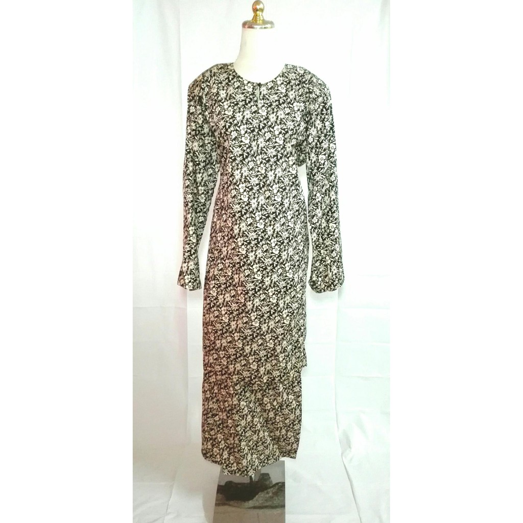 Baju Kurung English Cotton Bunga Hitam Putih Shopee Malaysia