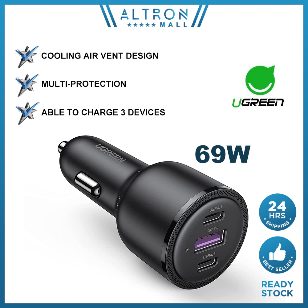 UGREEN 69W Car Charger PD 60W 20W SCP 22.5W Fast Charge USB C QC 3.0 USB For MacBook Laptop iPad Pro iPhone