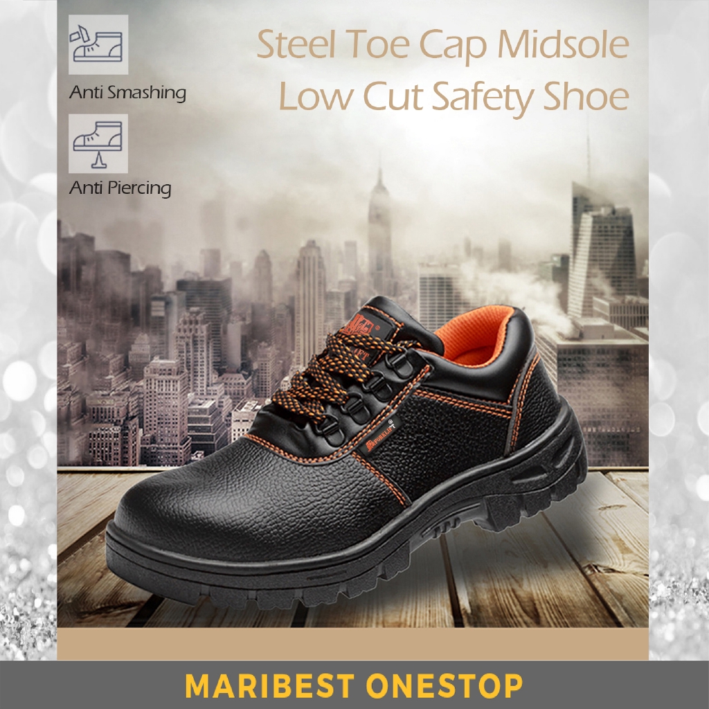 Safety Shoe Steel Toe Cap Mid Sole Low Cut Black Safety Boots Kasut Safety RANDOM RED / ORANGE LINING