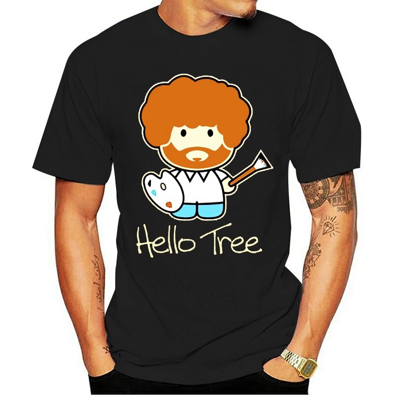 men t shirt Hello Painter T-shirt White  Bob Ross, Painter, Art, Kunst, Maler, Tree,cool Brand Shirts Jeans Classic Qua