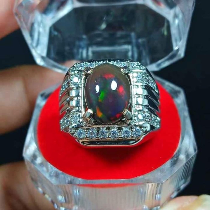 Kalimaya High Quality Black Opal Stone Ring -7 | Shopee Malaysia