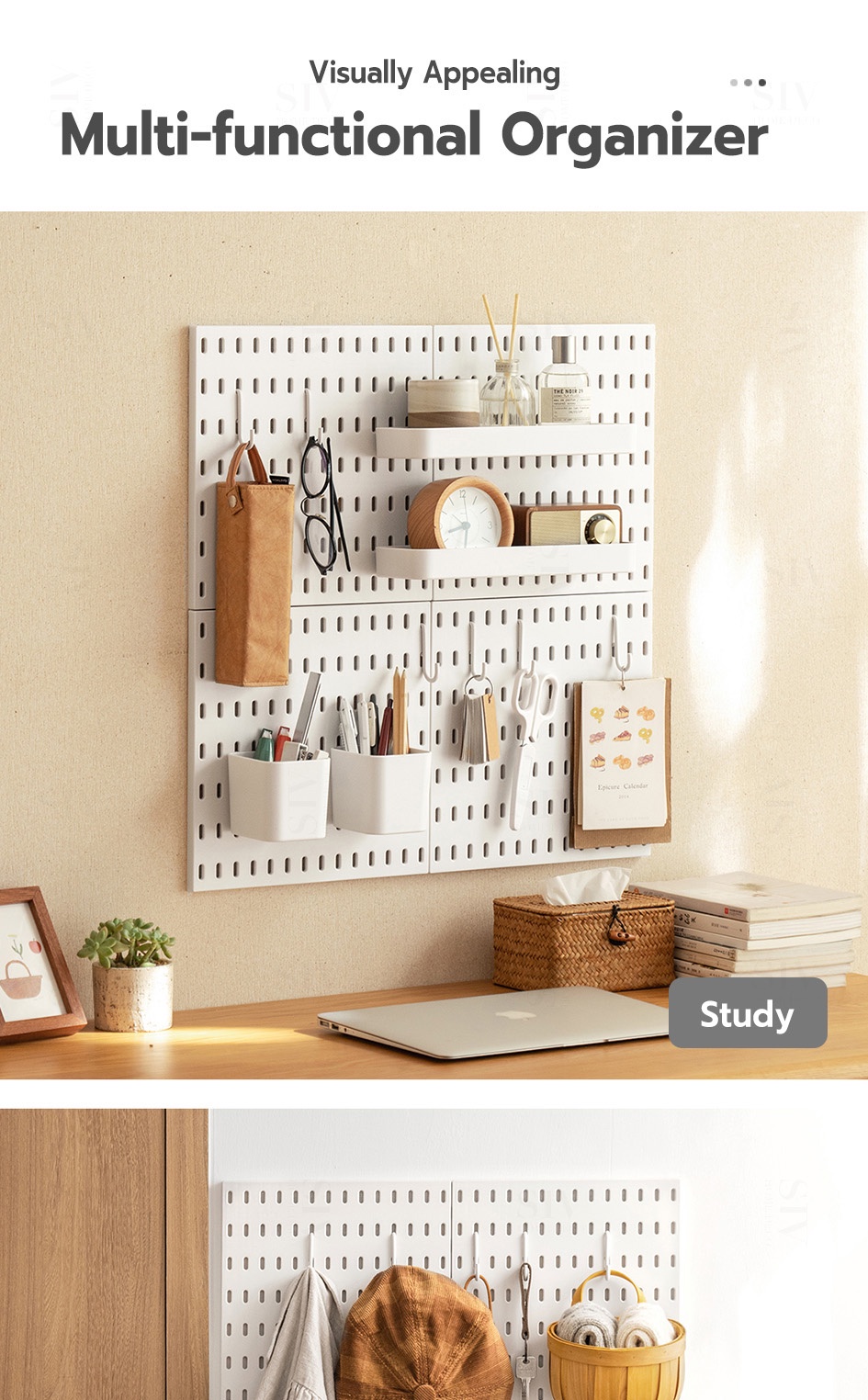 SIV Pegboard Peg Board Organizer Wall Hanging Board Shelf Pegboard