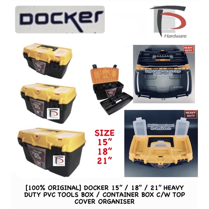 [100 ORIGINAL] DOCKER 15” / 18” / 21” HEAVY DUTY PVC TOOLS BOX