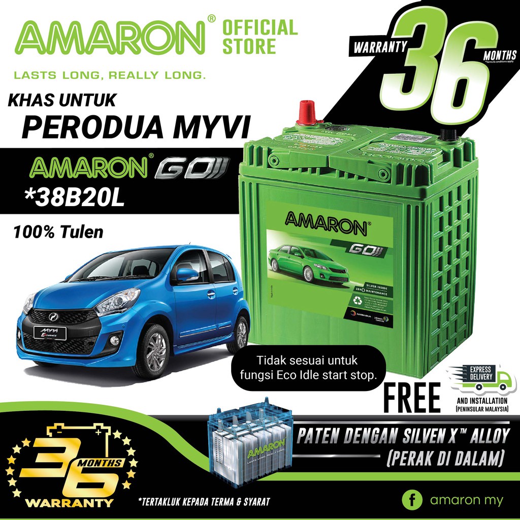 AMARON GO Series 38B20L (NS40ZL) Bateri Kereta Tahan Lama Untuk PERODUA ...