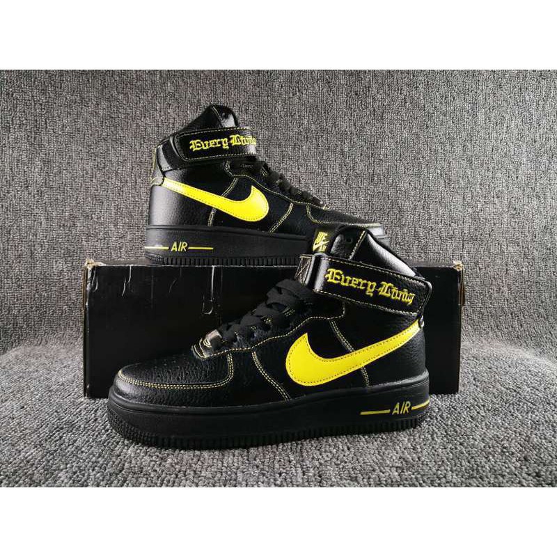 black and yellow high top air force ones