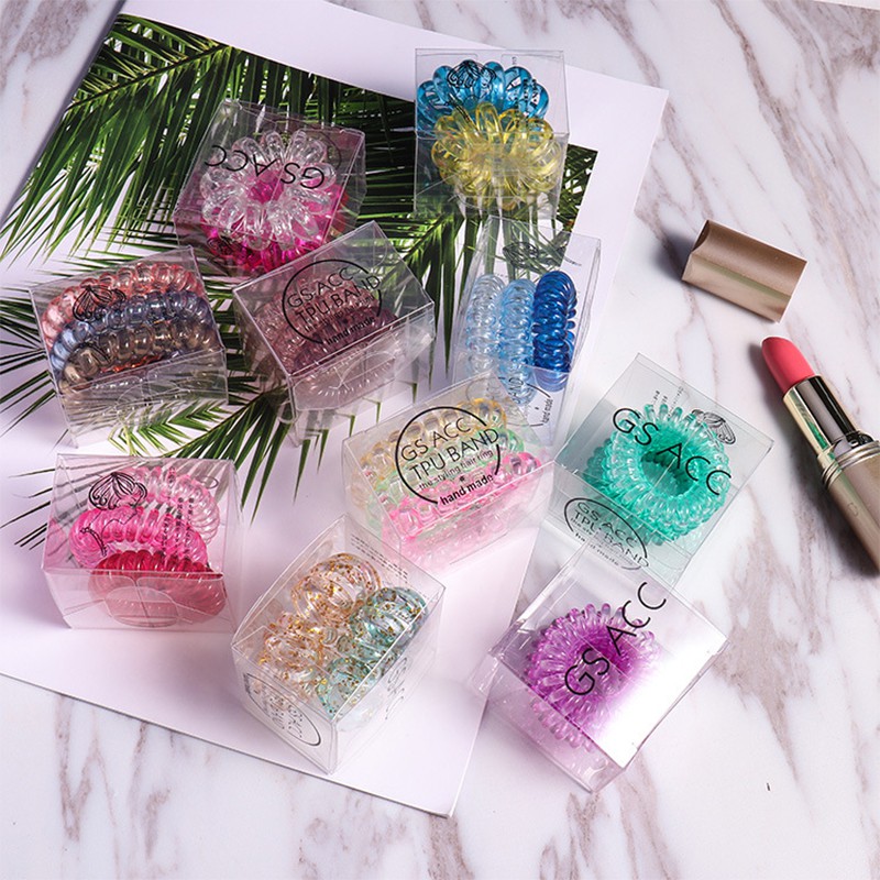 Se 1 Set Women Lovely Telephone Ring Hair Ties Rope Candy Color