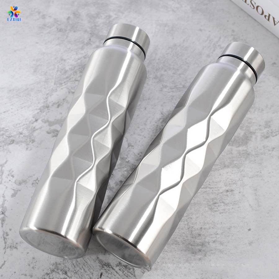 【CZXIQI】1000ml Stainless Rhombus Motion Sport Water Bottle Rugged Water Cup Monolayer Preservation Metal Color Drink Bottle Drinkware