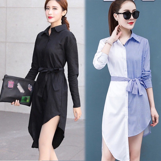 Blouse Kemeja Labuh Wanita Perempuan Dress Lengan Panjang Tshirt Shopee Malaysia