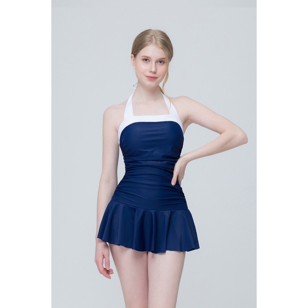 Bikini beach pajamas with white bow dress (Blue and black) EVA LTVDT