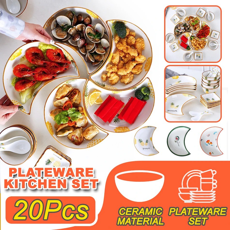 Feeton_homeware 20PCS Moon Dish Ceramic Tableware Platter Set