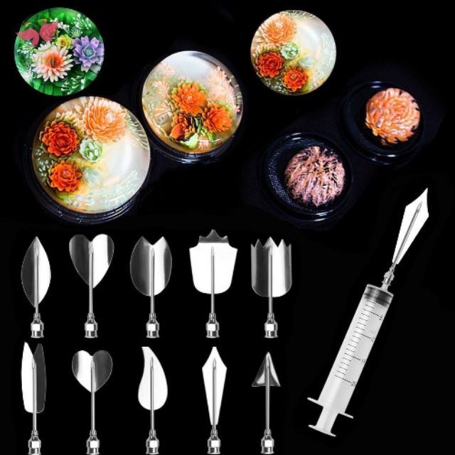 11 Pcs Set 3d Gelatin Jelly Flower Art Tools Pudding Pastry Nozzles Syringe Alat Bunga Agar Agar Shopee Malaysia