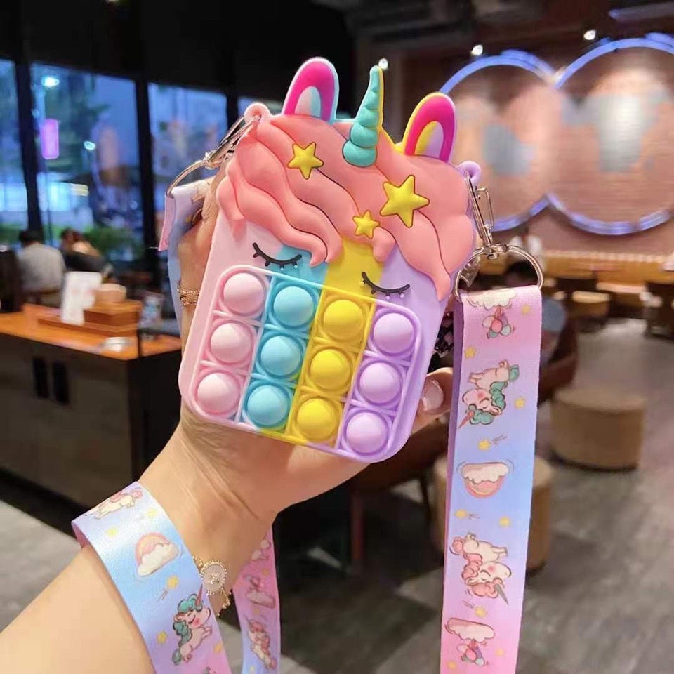 Rainbow Unicorn Pop It Bag Fidget Toys for Girls Cute Pop it wallet
