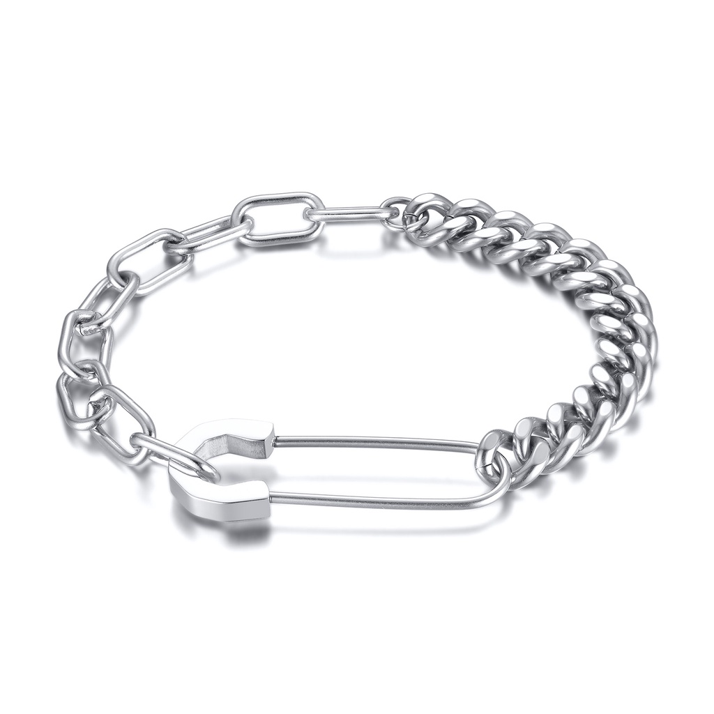 Vnox Stainless Steel Safety Pin Bracelet for Men