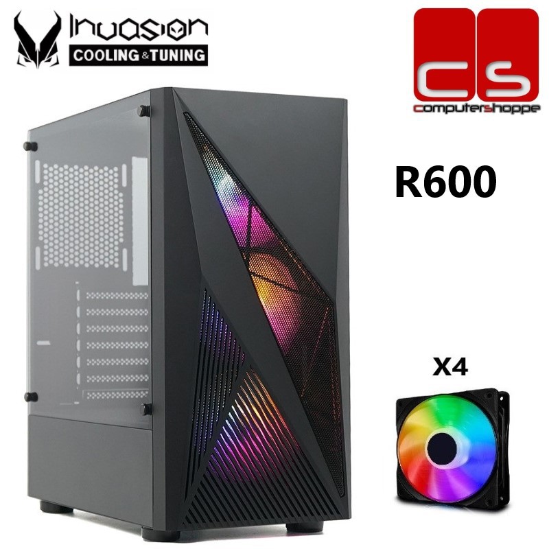Invasion r600 atx mid-tower gaming casing with 4 argb fan | BeeCost