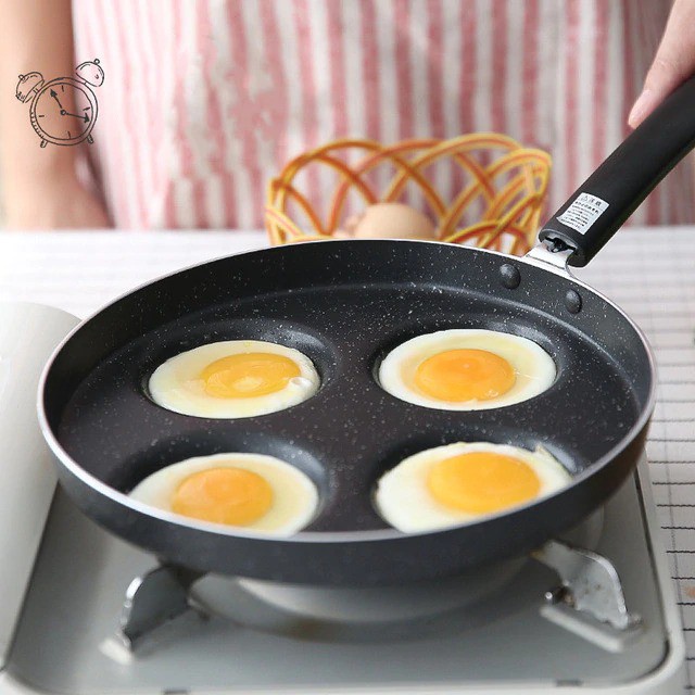 FREE GIFT CHERRY Egg Pan Round 4 Hole Ham Pancake Maker Omelete Non Stick