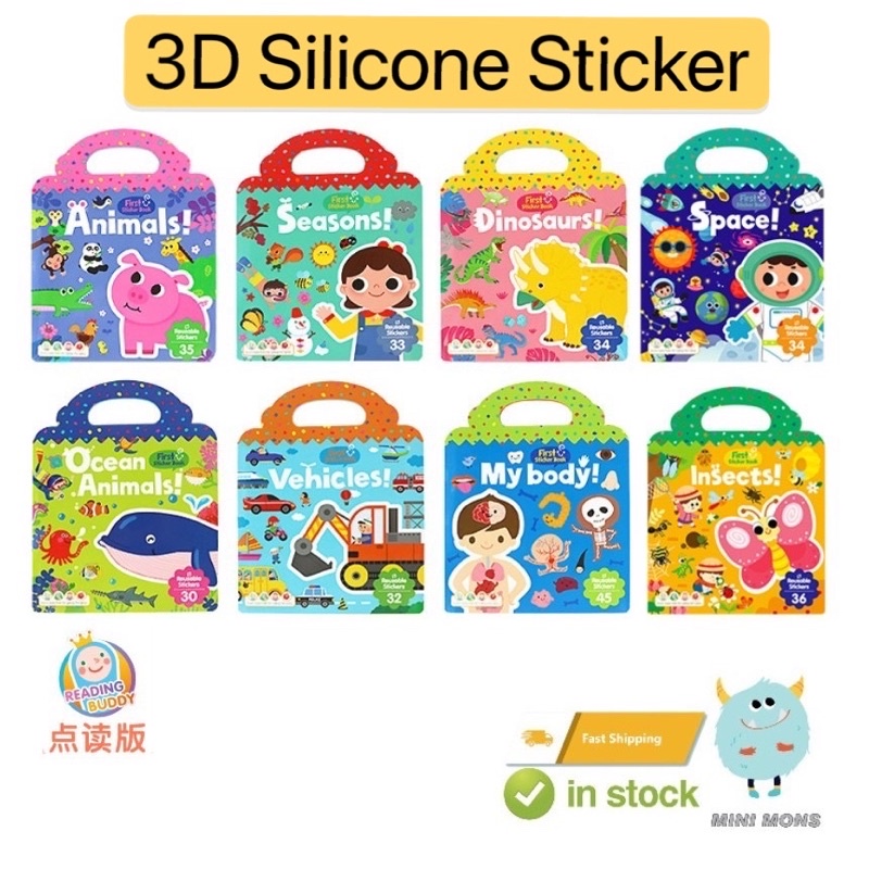 Buy Reusable 3d First Jelly Sticker Book For Kids 100 Safe No Adhesive Animal Dinosaur Vehicle Space Washable Sticker Book Seetracker Malaysia