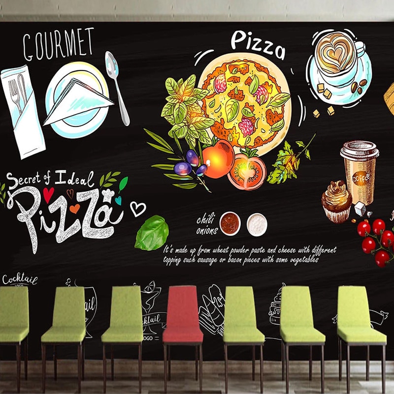 Custom 3d Photo Wallpaper Blackboard Hand Painted Coffee Pizza Cake Poster Mural Restaurant Cafe Burger Shop Wall Decor Paper Shopee Malaysia