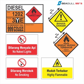 Skid Tank Sticker Mudah Terbakar Highly Flammable Petroleum Diesel Tank ...