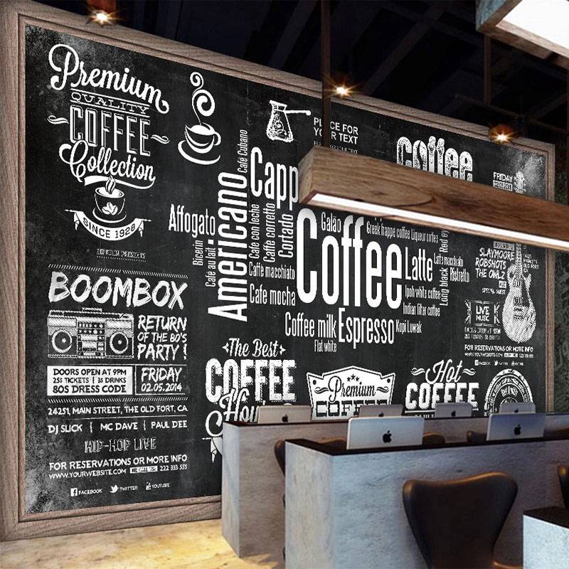 ☒Custom 3D Wallpaper Retro Hand Painted Blackboard Coffee Graffiti Restaurant  Cafe Background Wall Painting kitchen mura | Shopee Malaysia