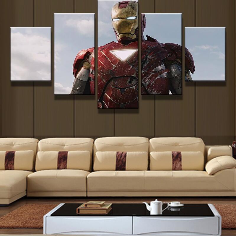 Fashion 5pcs Iron Man 3d Printing Canvas Painting For Bedroom Art Decoration