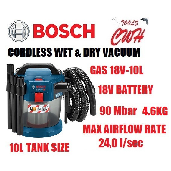18V 10L GAS 18V10L BOSCH CORDLESS WET AND DRY VACUUM 90Mbar 4.6KG GAS