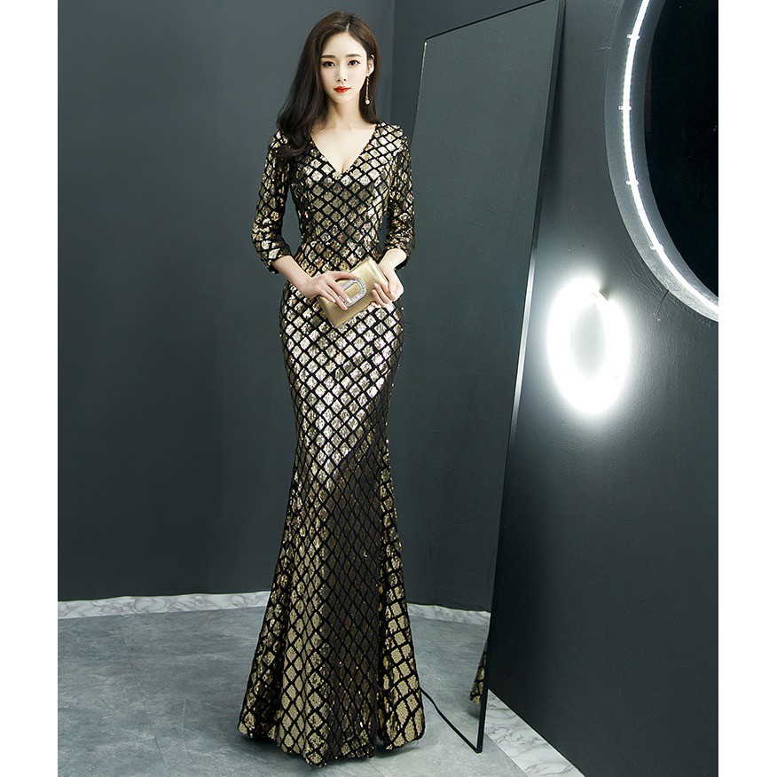 Top Grade Long Sequin Mermaid Dinner Dress Baju Kurung Moden Party Wedding Dress Shopee Malaysia