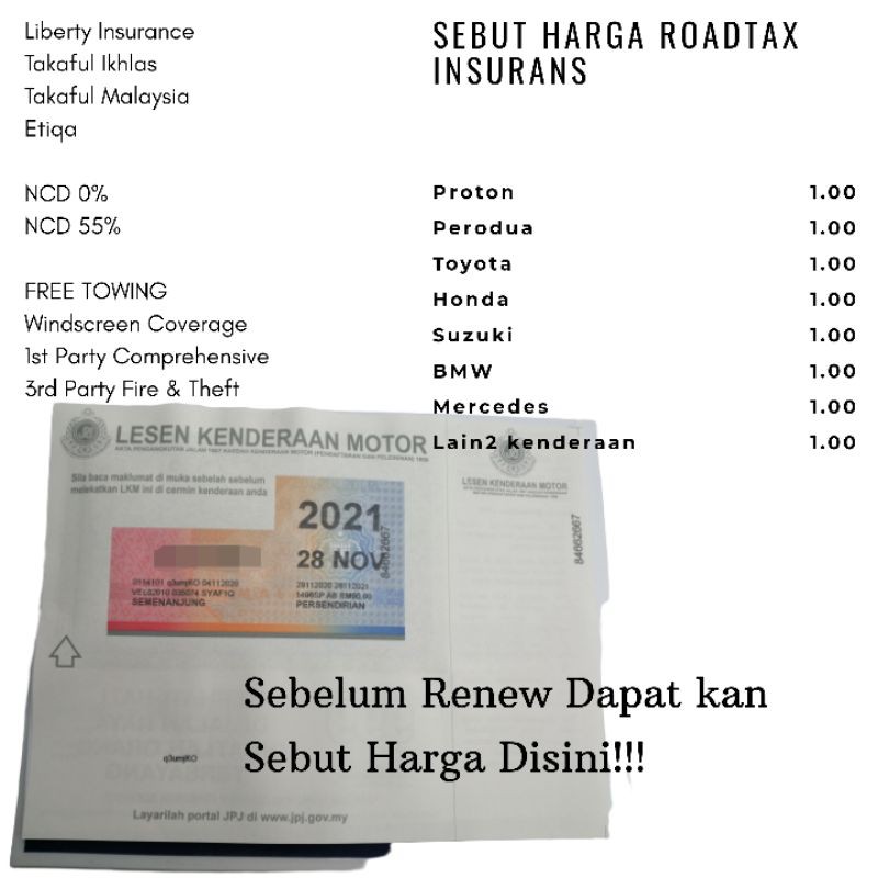 Fast Delivery Roadtax Insurans Takaful Kereta Motosikal Sebut Harga Quotation Shopee Malaysia