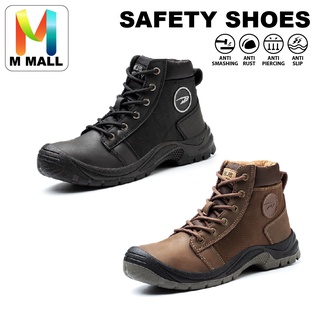 M MALL Safety Shoes Medium-Cut wear-resistant anti-smashing Steel toe cap - ZS009 (Black/Brown) /7719 (Black/Red/Yellow)