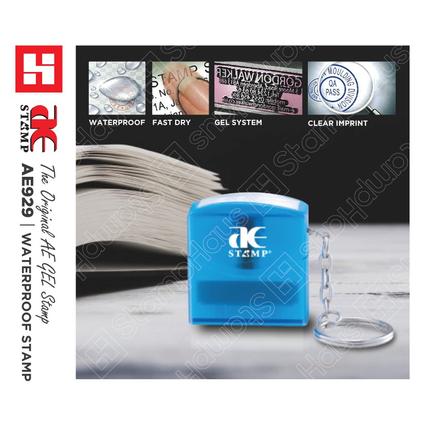 Rubber Stamp THE ORIGINAL AE Gel Stamp "AE929" Waterproof with Keychain