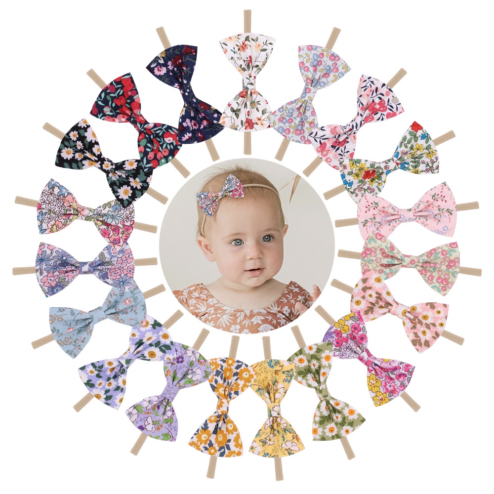 1Pcs raya budak perempuan Infant Small Floral Hair Bows Nylon Headband Fashion Accessories for Baby baju raya