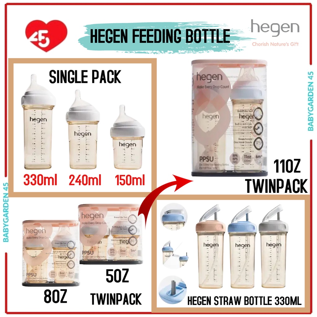 Hegen PCTO Feeding Bottle / Straw Cup PPSU Single / Twin Pack (150ml/240ml/330ml)