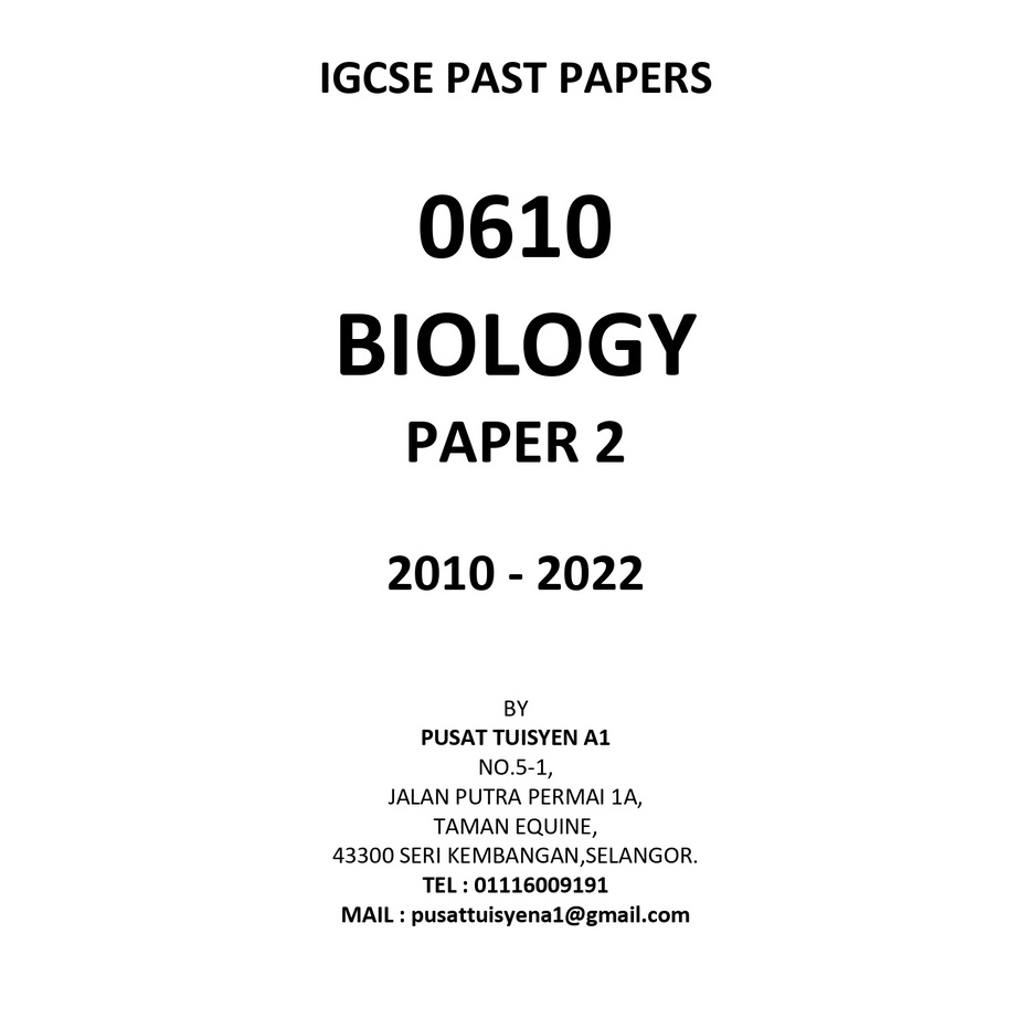 IGCSE PAST PAPER BIOLOGY EXTENDED 0610 [YEAR SELECTION] [2010 - 2022 ...