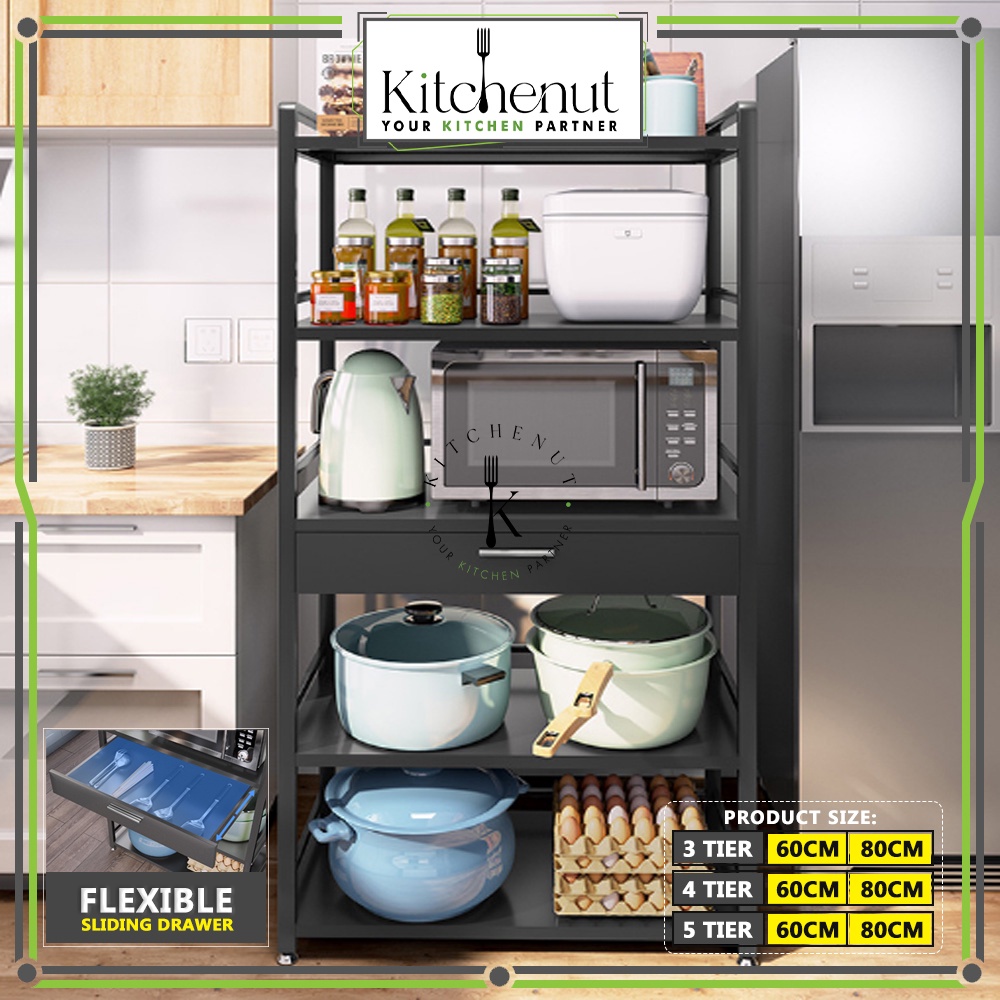 Kitchenut Multipurpose Kitchen Metal Storage Rack With Pull Out Drawer